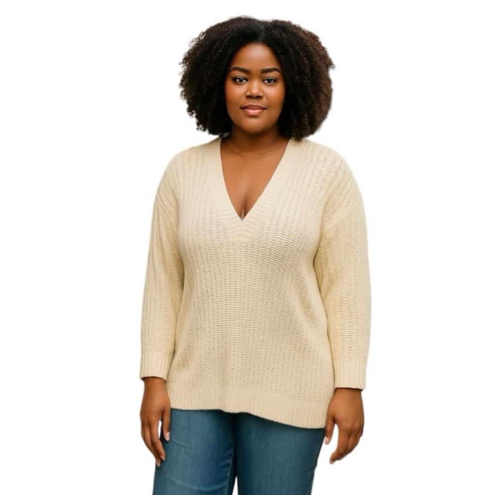 Cabi Sweater Women’s Ivory Size L Croquet Pullover Alabaster Cotton V-Neck